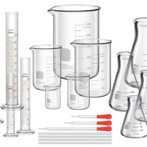 19-Piece Laboratory Glassware Set – Beakers, Graduated Cylinders, Measuring Cups